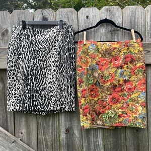 Talbots Floral Multicolor Pencil Skirt with Red and Yellow Blooms